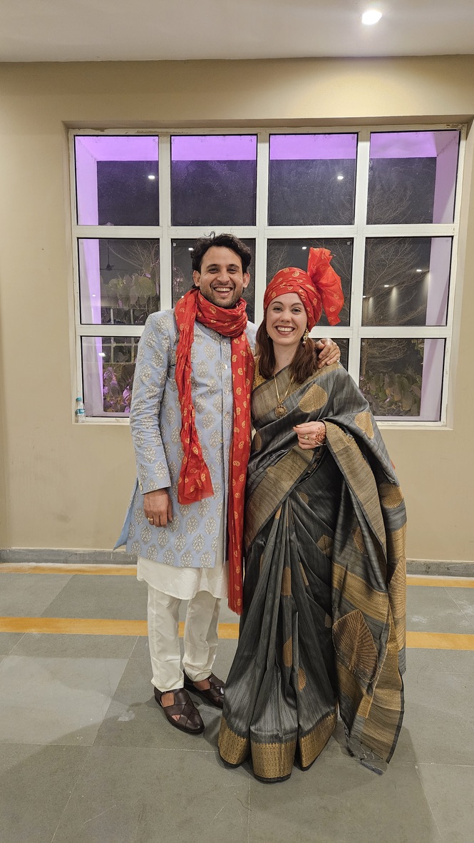 Michaela and Tushar in traditional attire